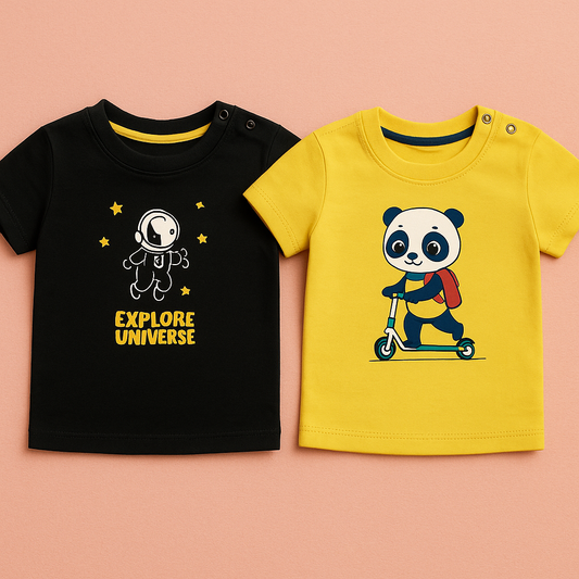 Boys T-Shirt Combo – Black & Yellow (Pack of 2)