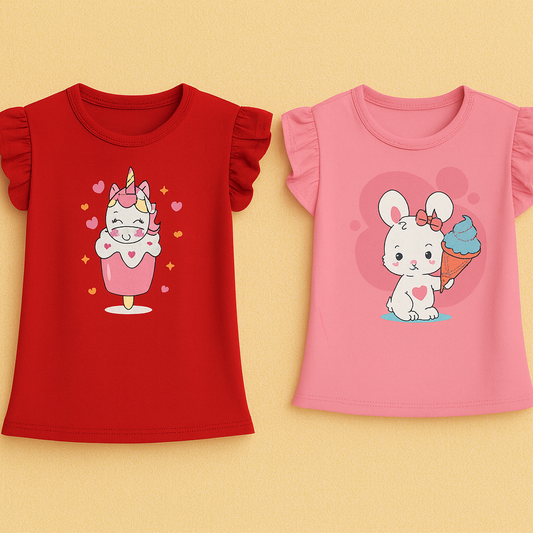 Girls T-Shirt Combo – Light Pink & Red (Pack of 2)