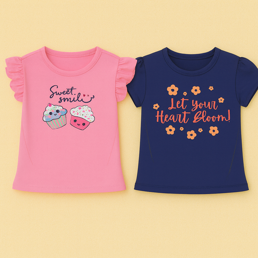 Girls 2-Pack T-Shirts – Light Pink & Navy, Everyday Wear
