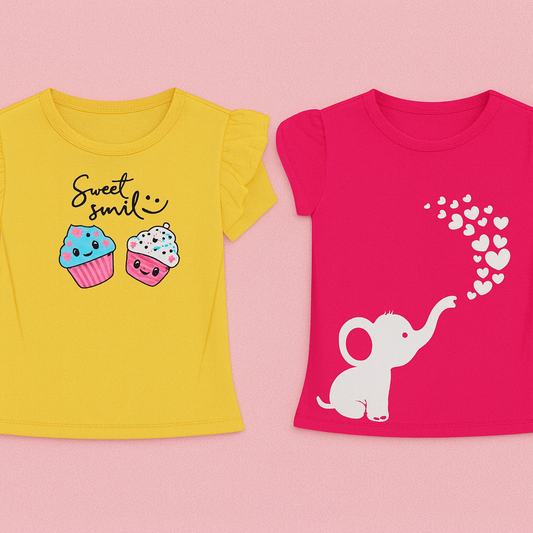 Girls T-Shirt Combo – Yellow & Pink (Pack of 2)